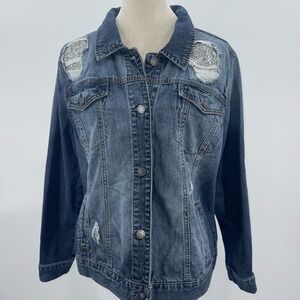 Y2K Juicy Couture Dazzled Denim Women's Jean Jacket Size XL Distressed